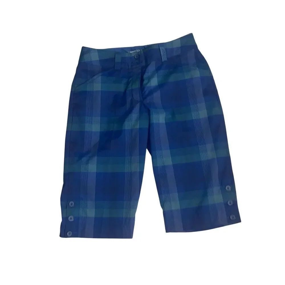 Nike Golf Women’s Dri-FIT Plaid Bermuda Shorts Size 2 Blue Green Checkered